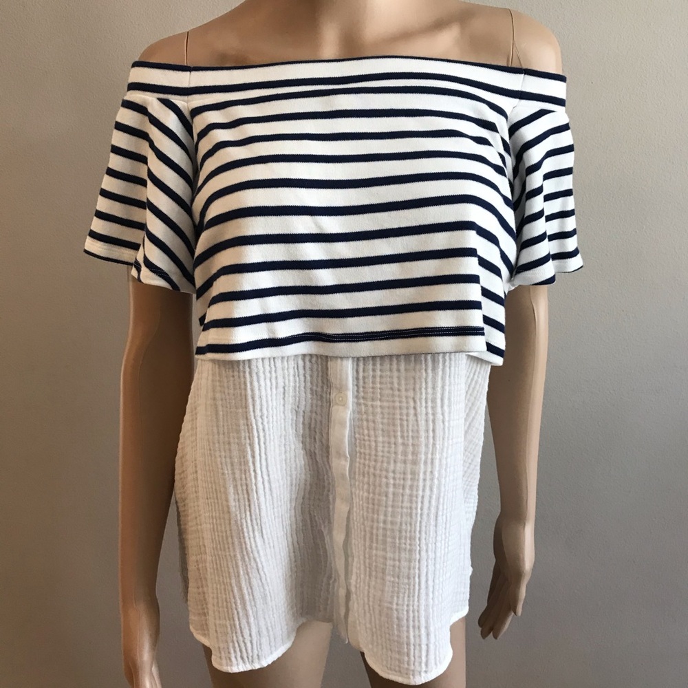 Postmark top blouse navy blue white Sz XS